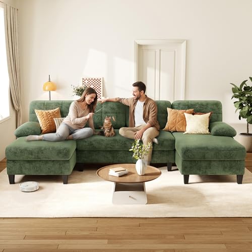 U-Shaped Sectional Couch for Living Room, 112" Sectional Sofa with Chaise | Modern Sofa Deep Seat Couches for Living Room, Apartment, Office, Green - color: Green