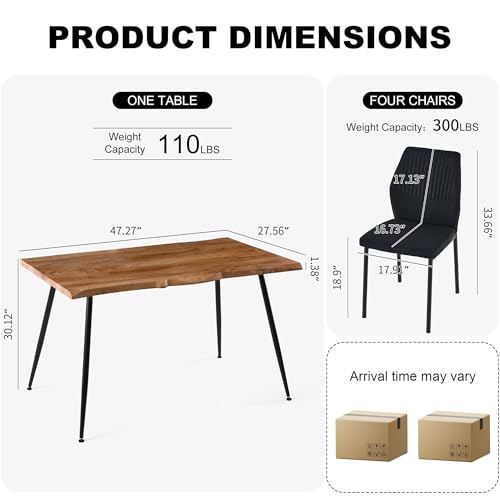 Dining Table Set for 4, Modern Wood Irregular Rectangle Dining Table, Linen Fabric Dining Chairs 4,Table and Chairs Set of 4 for Kitchen Dining Room, Black - color: Black, size: 47" Rectangular Table+4 Chairs