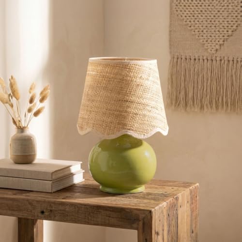 Benton Ceramic Table Lamp with Fabric Shade – 13" Bedside Accent Lamp for Bedroom, Living Room & Nightstand (Olive) - color: Olive