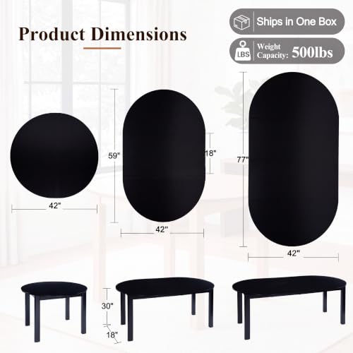 HNY Extendable Dining Table Round to Oval for 4-8, 42"-77" Oak Veneer Kitchen Table with Sturdy Legs, Modern Farmhouse Expandable Dining Room Table for Family Gatherings & Small Apartments, Black - color: Black