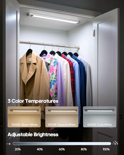 17.5inch Under Cabinet Lighting, 4500Mah Motion Sensor Light Indoor, 1 Pack | Rechargeable Battery Operated Under Cabinet Lights, 3Color Temps, Dimming, Wireless, Under Counter Light for Kitchen, Closet
