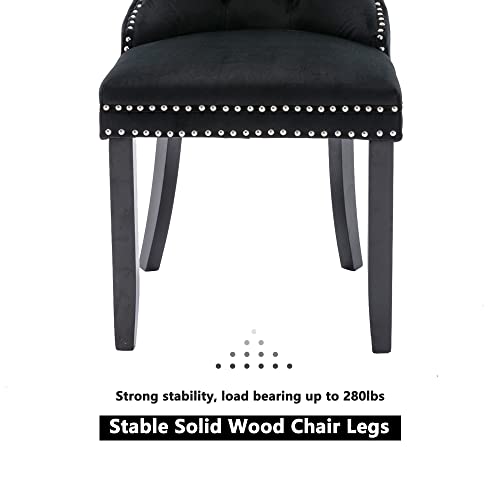 Virabit Tufted Chairs Set of 4, Black Velvet Upholstered Chairs with Nailhead Back and Ring Pull Trim for Kitchen/Bedroom/Dining Room - color: Black, size: set of 4