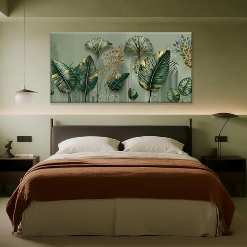 Modern Botanical Wall Art Prints Boho Nature Leaf With Gold Canvas Wall Art Decor For Living Room Artwork For Walls Green Wall Decor Pictures For Bedroom Apartment Home Wall Decoration Aesthetic 24" X 48" - color: LAI-13D, size: 48"L x 24"W