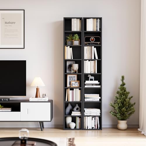 Bamjoy 71 Inches Tall Narrow Bookcase, 8-Tier Slim CD DVD Media Tower Rack, Corner Bookshelf with Adjustable Shelves, Cube Skinny Bookshelf for Home Office Small Space, Black - color: Black