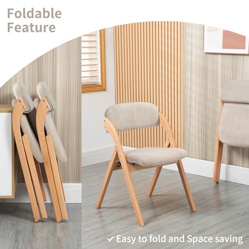Folding Chairs with Cushion Padded Foldable Chiars 4 Pack | Wooden Dining Fold Seat with Removable Cover Extra Chair for Guests Kitchen Office Wedding Party Picnic, Cream - color: Cream, size: 4PCS