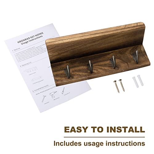 HRONRAD Rustic Key Holder for Wall, Farmhouse Wall Shelf with 4 Hooks, Wall Mounted Key Racks, Wooden Mail Organizer with Hooks for Entryway (Brown) - color: Brown
