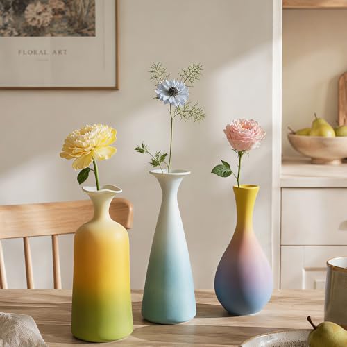 Handmade Ceramic Bud Vase Set of 3-Gradient Matte Vase for Decor (Pastel Earthy Gradient) - color: Pastel Earthy Gradient