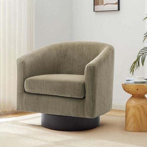 Swivel Barrel Accent Chair, Comfy Reading Armchair, Camel, Set of 1 | Club Chairs for Adults, Low-Back Design, Modern Round Style, Solid Wood Frame & Metal Swivel Base, For Living Room & Bedroom - color: Camel