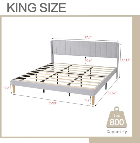 AGARTT Upholstered Platform Bed Frame King Size, Light Grey Linen | Headboard and Footboard/Wooden Slats Support/No Box Spring Needed/Easy Assembly - color: Light Grey Linen, size: King