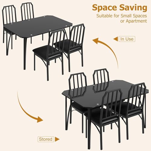 IDEALHOUSE Dining Table Set for 4, Kitchen Table Set of 4 with Upholstered Cushion Chairs, Dining Room Table Set for 4 with Kitchen Chairs, Easy to Assemble, Suitable for Apartment - (Glass Dark) - size: 1* Table + 4* Chairs (Glass Dark)