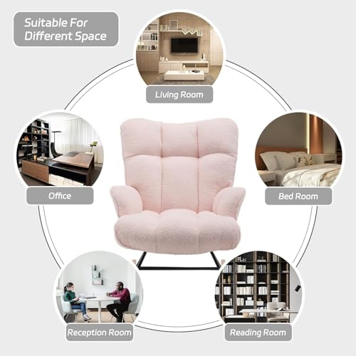 Rocking Chair Nursery Teddy Upholstered Glider Rocker Rocking Accent Chair Padded Seat with High Backrest Armchair Comfy Side Chair for Living Room Bedroom Offices (Pink Teddy) - color: Pink