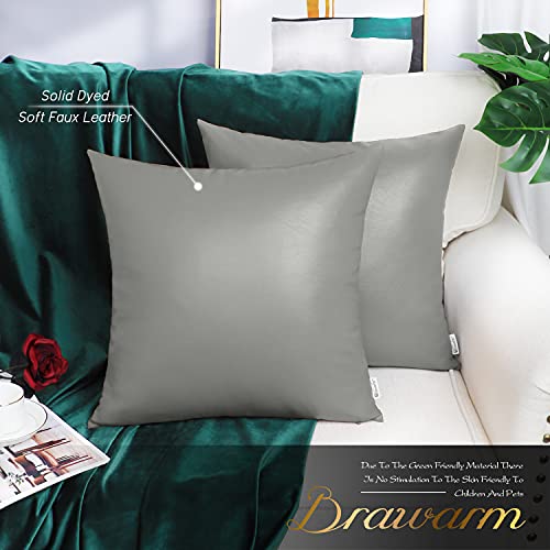 BRAWARM Faux Leather Throw Pillow Covers 16 X 16 Inches - Medium Gray Leather Pilow Covers Pack of 2, Solid Dyed Leather Pillowcases for Couch Bed Sofa Garden Home Decorative - color: Medium Gray, size: 16" x 16" (Pack of 2)