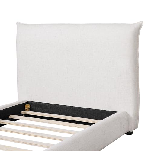 DNYN Upholstered Platform Bed Frame with Thick Pillow-Back Headboard | Linen Fabric Bed| Low-profile Design| No Box Spring Needed| Wooden Slats Support| Easy Assemble| Twin Size - size: Twin