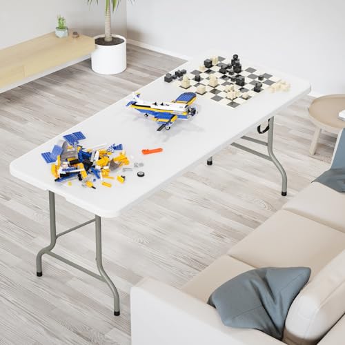 VINGLI 6-Foot Portable Plastic Folding Table,Rectangular HDPE Tabletop Foling Table for Indoor and Outdoor Use with Carrying Handle,White 50 Pack - size: 50 Pack