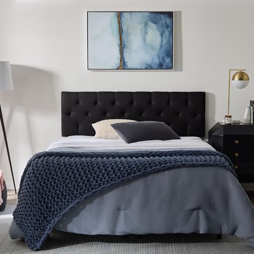 Lucid Mid-Rise Upholstered Headboard - Diamond Tufted - Padded Polyester - Adjustable Height from 34” to 46” - Easy Assembly - Bed Frame or Wall Mount - Sturdy - Black - Full / Full XL Size - color: Black, size: Full/Full XL