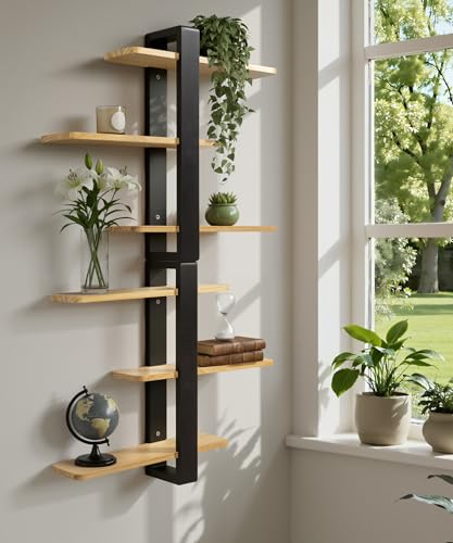 SUMGAR Floating Shelves for Wall Wood, 3 Tier Adjustable Plant Shelf Unit | 20 Inch All Pine Wood, Decorative Shleving, Plants Photos Display, for Living Room, Bedroom, Office, Bathroom - color: Black&wooden