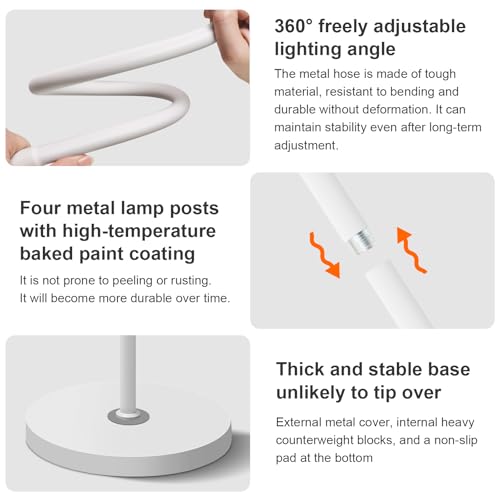 Bright LED Eye-Protecting Reading Floor Lamps with Touch and Remote Dimming 3000-6000k for Eyelash Manicure Craft Drawing Makeup Living Room Bedroom Office, Adjustable Gooseneck Modern Standing Light - color: New White