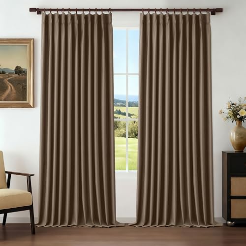 90 Inches Blackout Pinch Pleated Curtains Brown Linen Extra Wide Double Pleated Drapes for Traverse Rods Thermal Insulated Curtains Easy Hanging 72" W x 90" L 1 Panel - color: Brown, size: 72"W x 90"L (Pack of 1)