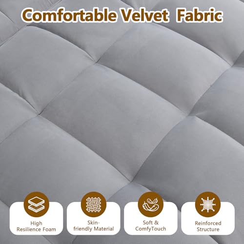 3 In 1 Velvet Convertible Sofa Bed, Pull Out Couch Bed with Reclining Backrest And 2 Pillows, 54" Full Size Loveseat Sleeper Sofa Futon Couch Bed, Couches For Small Spaces, Living Room (Light Gray) - color: Light Gray