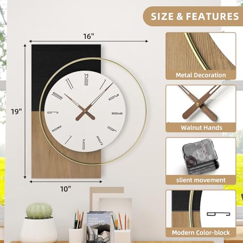 19x16 Inch Modern Silent Wall Clock Battery Operated | Non-Ticking Quiet Design Wooden Farmhouse Decorative Clocks for Living Room, Bedroom, Kitchen, Office & Hallway - color: G - Time of Balance