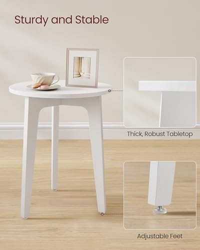 VASAGLE MAEZO Collection - Small Side Table, Round End Table, Nightstand with Tapered Legs, Curved Transitions, for Small Spaces, Living Room, Bedroom, Cloud White ULET237WB01S - color: Cloud White