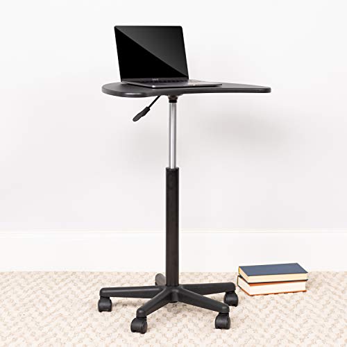 Flash Furniture Eve Sit to Stand Mobile Laptop Desk/Speaker's Lectern with Wheels, Modern Height-Adjustable Portable Standing Computer Desk, Black | Heavy Duty Nylon Base, Dual Wheel Casters - color: Black