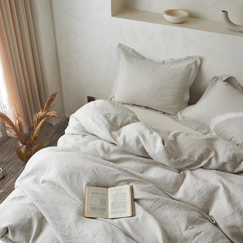 Simple&Opulence 100% Linen Duvet Cover Set with Crossed Embroidery Washed - 3 Pieces (1 Duvet Cover with 2 Pillow Shams) Soft Breathable Farmhouse - Linen, Queen Size - color: Crossed-linen, size: Queen