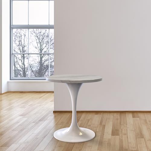 LeisureMod Verve Modern Round Dining Table,Tabletop with Pedestal Base, Contemporary Kitchen & Dining Room Table, Mid-Century Breakfast Nook Table (White Base, White Resin) - color: White Resin, size: 27 inch Wide