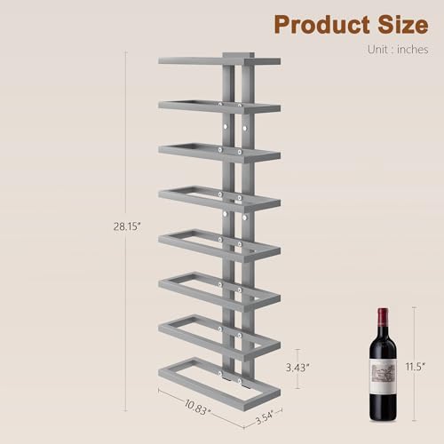 Hoctieon 3-Set 8 Tier Wall Mount Wine Rack (24 Tiers), Wall Racks for Wine Bottles Display and Storage, Hanging Bottle Organizer for Living Room, Kitchen, Wine Cellar, Bar, Grey - color: Grey, size: 3 Pack (24 Bottles)