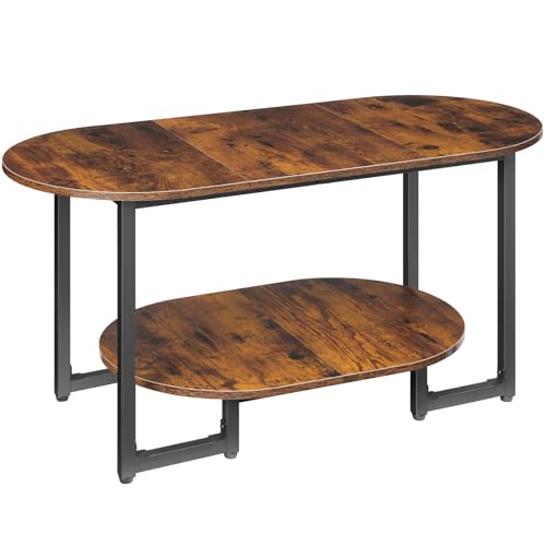 HOOBRO Coffee Table for Living Room, Oval Small Coffee Table with 2-Tier Open Storage Shelf, Industrial Cocktail Tea Table, Wooden Desktop Center Table, Farmhouse, Home Office, Rustic Brown BF09KF01 - color: Rustic Brown