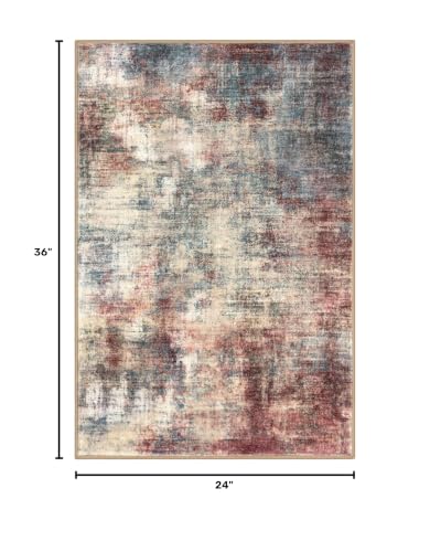 Small Abstract Area Rug 2x3 Ft Entryway Rugs Washable Door Mat Indoor Entrance, Rubber Backed Throw Rugs, Printed Faux Wool Non Slip Floor Carpet for Foyer Front Door Sink, Red/Multi - color: Red/Multi, size: 2' x 3' (Rectangular)