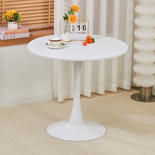 Round Dining Table, 31.5" Circle Tulip Table with Thickened Tabletop & Metal Pedestal, Mid Century Modern Bistro Table for Kitchen, Small Places, Living Room, Cafe (White) - color: Pearl White, size: 31.5"