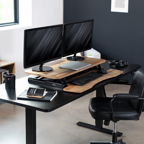 VIVO Reclaimed Wood 36 inch Desk Converter, DESK-V036KP | Height Adjustable, Stand Up Desk Riser, Wide Keyboard Tray, Dual Monitor and Laptop Workstation, Black Frame, K Series - color: Reclaimed Wood, size: 36"