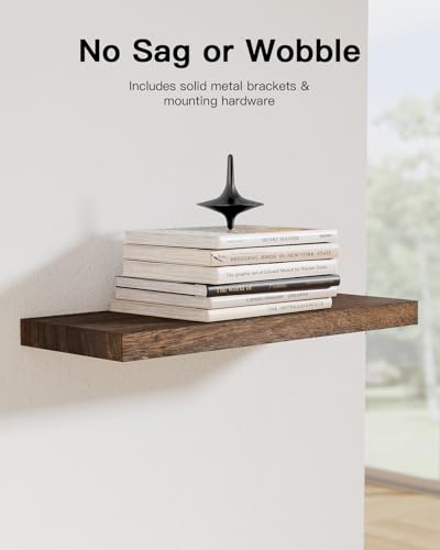 Amada Paulownia Wood Floating Shelves for Wall, Set of 4, Brown | Wall Shelves with Solid Metal Concealed Brackets, 22 lbs Capacity per Shelf, Includes Drilling Template, Flexible 4-Piece Set - color: Brown, size: 4