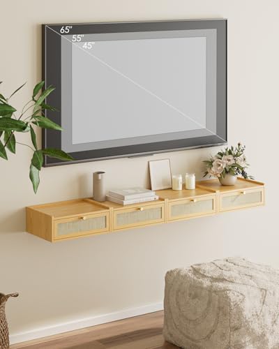 Floating Nightstand,Wall Mounted Night Stand with Drawer,Small Floating Shelves,Floating Wood Bedside Table for Bedroom、Living Room、Bathroom - color: Yellow, style: Bohemian