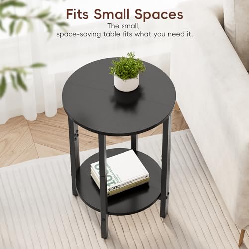 Side Table, Small End Table, Set of 2 Half Round Side Table for Living Room, 2 Tier Couch Side Tables, Small Round Coffee Table, Thin Accent Sofa Table Narrow Entryway Table, Black - color: Black
