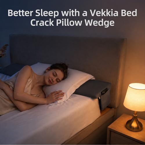 Vekkia Bed Wedge Pillow for Headboard Gap, Queen 60"x10"x8" with Pockets | Bed Gap filler,Two Angles&Heights, Pressure Lock Design Keeps in Place, High-Density Foam Fills Gaps (0-5.5"), Washable Cover - color: Gray, size: Queen(60"x10"x8.5"-Large)