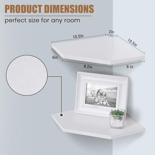 Fun Memories Corner Shelf Wall Mount, Floating Corner Shelves, Set of 2 Corner Wall Shelf Organizer, Rustic Wood Wall Storage Display Shelves for Living Room Bedroom Bathroom Kitchen, Rustic White - color: White, size: 10.5" x 10.5", Set of 2