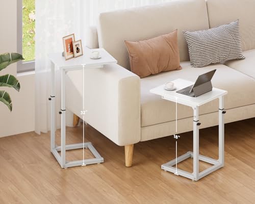 C Shaped End Table, 33"C Table End Table Adjustable Height, Small Side Table for Couch, Tv Tray Table for Small Spaces, Couch Table That Slide Under, Sofa Table for Living Room,Bedroom, White - color: White, style: Ordinary
