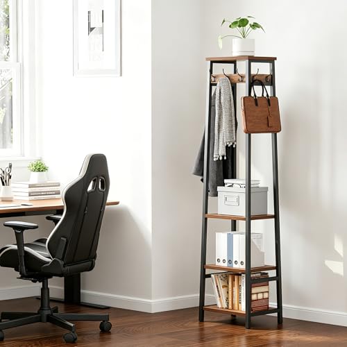 Coat Rack Freestanding with 3 Shelves and 7 Hooks | Coat Stand, Hall Tree Free Standing, Clothes Rack Stand Organizer, Industrial Style, Rustic Brown and Black - color: Rustic Brown and Black, style: 3 Shelves
