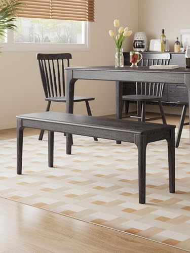 Dining Bench, Wood Bench Solid Oak Wooden Bench Indoor Dining Room Table Home Bedroom Bed End Restaurant Modern Hallway Furniture (Black, 39.4" W x 13.8" D x 17.7" H) - color: Black, size: 39.4" W x 13.8" D x 17.7" H
