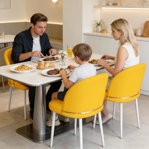 JPBSTO Swivel Vanity Chair No Wheels, Armless Desk Chair with Metal Legs, Accent Dining Chair with Ergonomic Backrest for Bedroom, Office, Dining Room, Yellow - color: Yellow, size: Set of 1