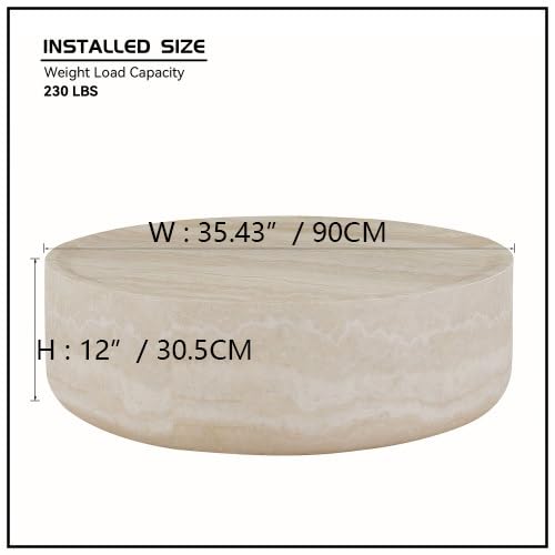 35.43" Modern Round Faux Marble Table (35.43"x12") | Concrete Coffee Table, Travertine Accent Table, Stone Coffee Table, Living Room Furniture, Mars Pattern, No Need Assembly - color: Mars, 35.43",round