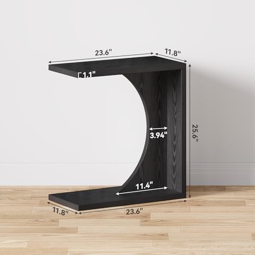 LITTLE TREE C-Shape End Table for Sofa & Bedroom - Small Side Table for Living Room, Over Couch Tray Stand for Laptop, Snacks, Books, Black, 1 Pack - color: Black