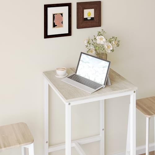 Lutown-Teen Square Bar Table, High Top Table - Industrial Metal Frame for Small Spaces & Narrow Kitchens, 23.6x23.6x36.9 in (LxWxH), Easy Assembly, Beige and White - color: Beige + White