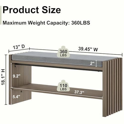 Shoe Storage Bench Bedroom, Entryway Bench with Cushion, Ottoman Benches for Living Room Hallway Entry (Greige Oak, 40 Inch Wide) - color: Greige Oak