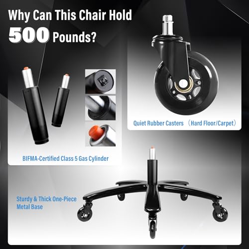 500lbs Big and Tall Office Chair - Heavy Duty Mesh Ergonomic Desk Chair with Headrest, High Back Computer Chair - Flip-up Armrests, Wide Thick Seat Cushion, Quiet Wheels, Black - color: Black With Headrest