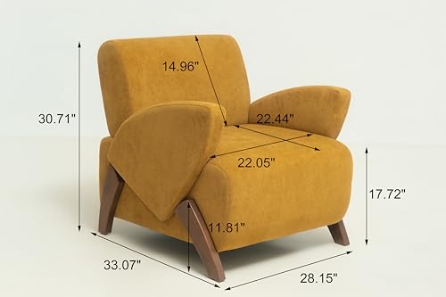 33" Velvet Fabric Modern Comfort Lazy Cloud Chair, Upholstered Deep Seat Single Sofa with Birch Legs, Fashion Lounge Chair with Slim Design for Living Room, Brown Yellow - color: Brown Yellow
