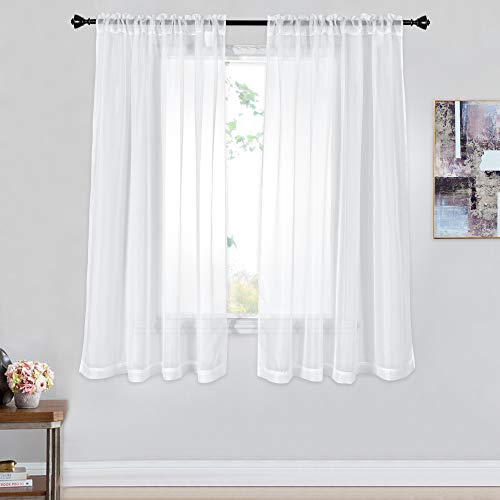 White Sheer Voile Rod Pocket Curtain Panels for Bedroom, Kitchen and Small Windows (52 x 54 inches Long, Set of 2) - color: White, size: 52"W x 54"L (Pack of 2)