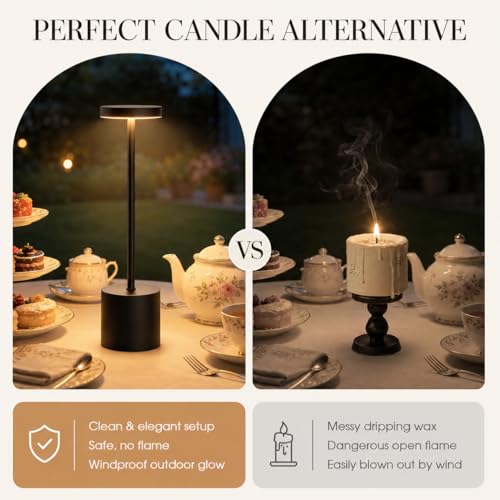 Cordless Table Lamp Set of 2, 5000mAh Rechargeable Lamp with Touch Control & Stepless Dimming, 3 Light Modes, IP54 Waterproof Portable Light for Dining Table, Patio, Bedroom, Power Outage (Black) - color: Black (Set of 2)
